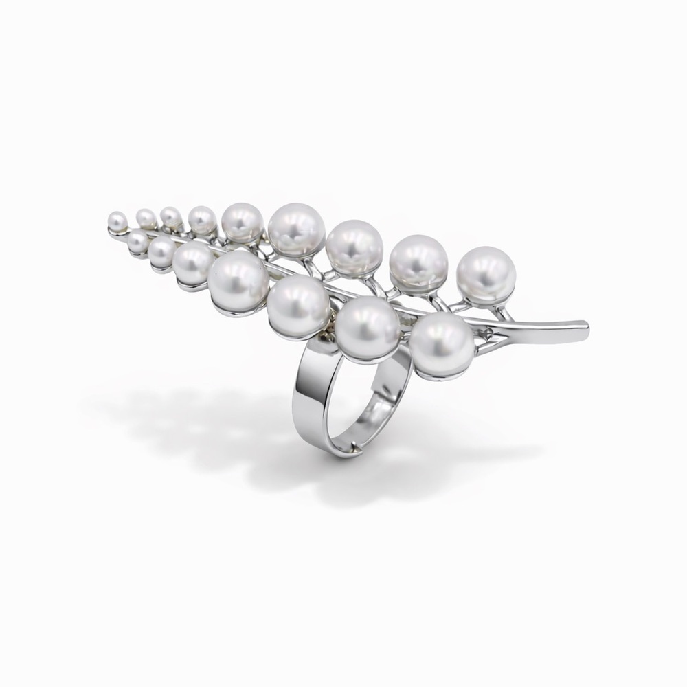 ⚜️ Floral Silver Pearl Ring